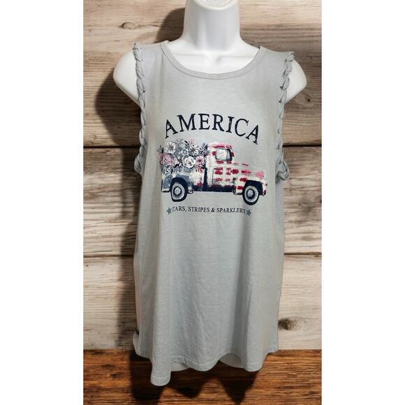 Maurices Tops - Womens Maurices America Patriotic Tee Sz M Sleeveless Truck T-Shirt Blue Tank